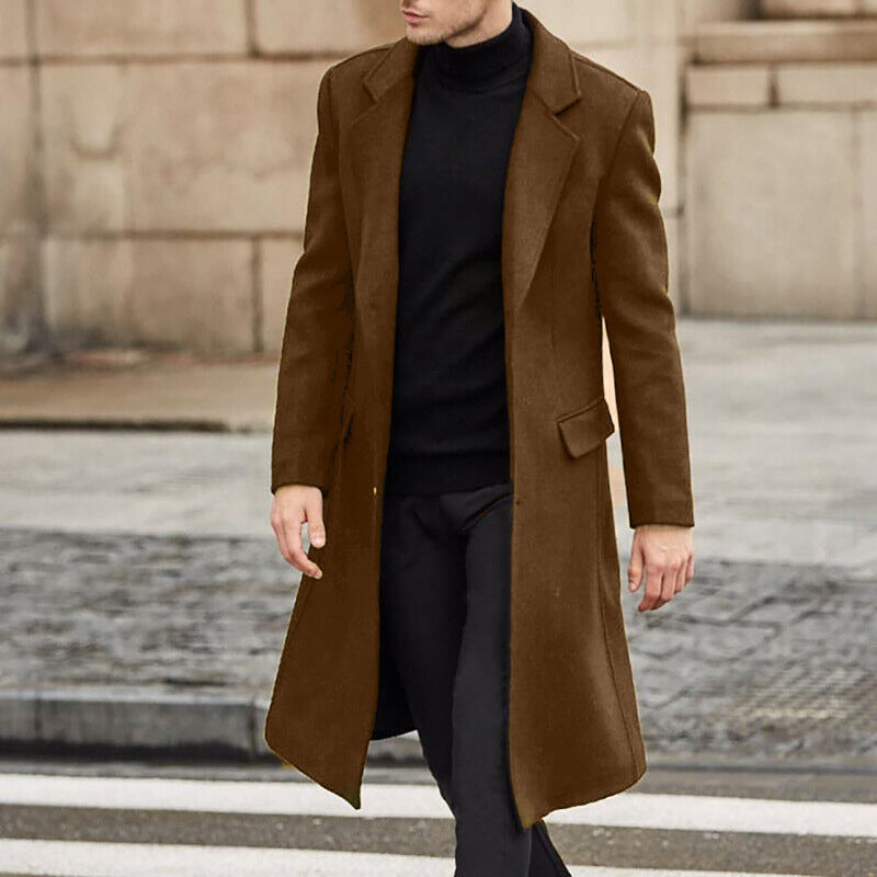Manteau homme long – Coupe ajustée – Tissu luxueux – Revers crantés – Élégant