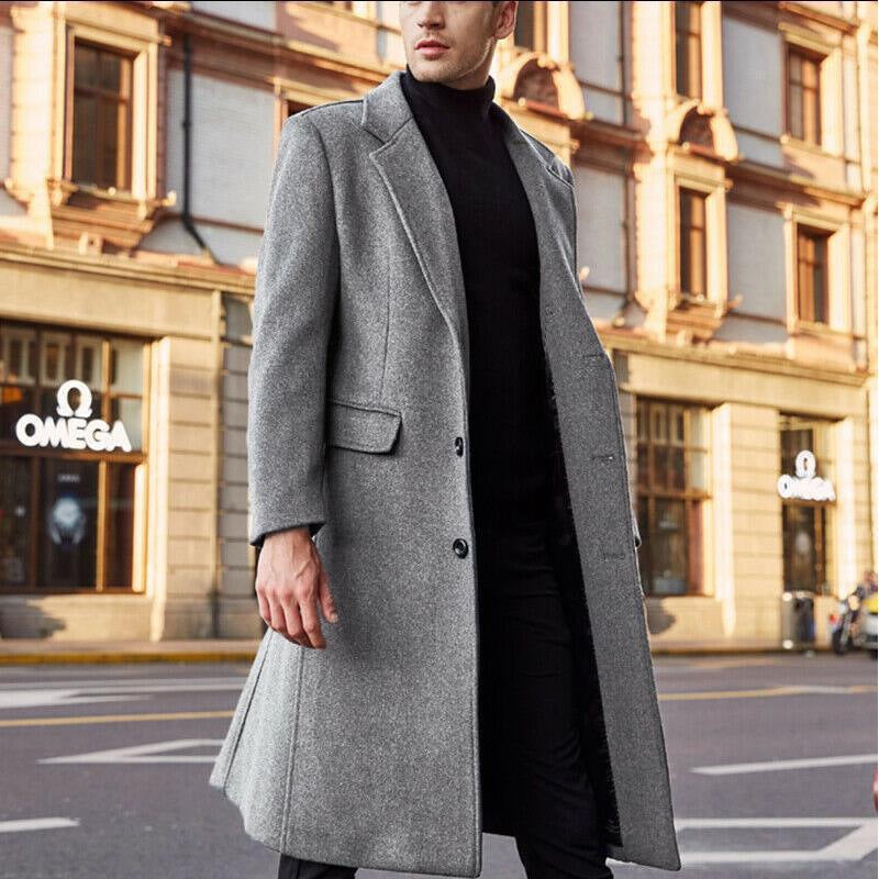 Manteau homme long – Coupe ajustée – Tissu luxueux – Revers crantés – Élégant
