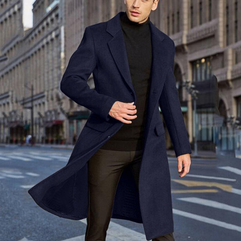 Manteau homme long – Coupe ajustée – Tissu luxueux – Revers crantés – Élégant