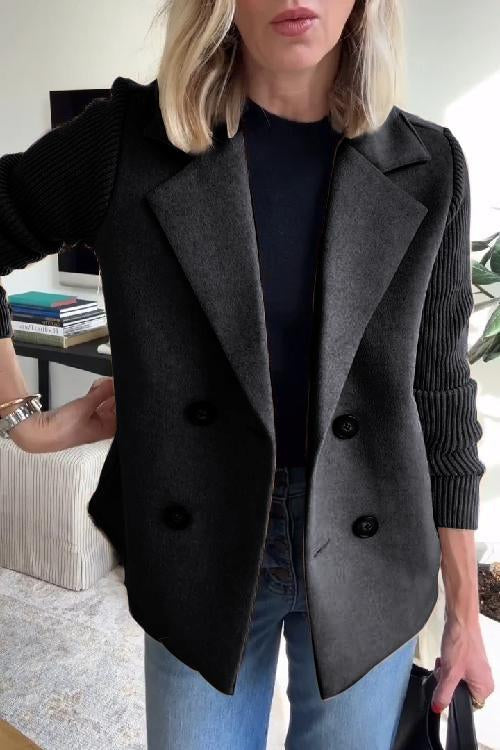 Blazer femme – Coupe cintrée – Double boutonnage – Tissu doux – Manches en maille côtelée