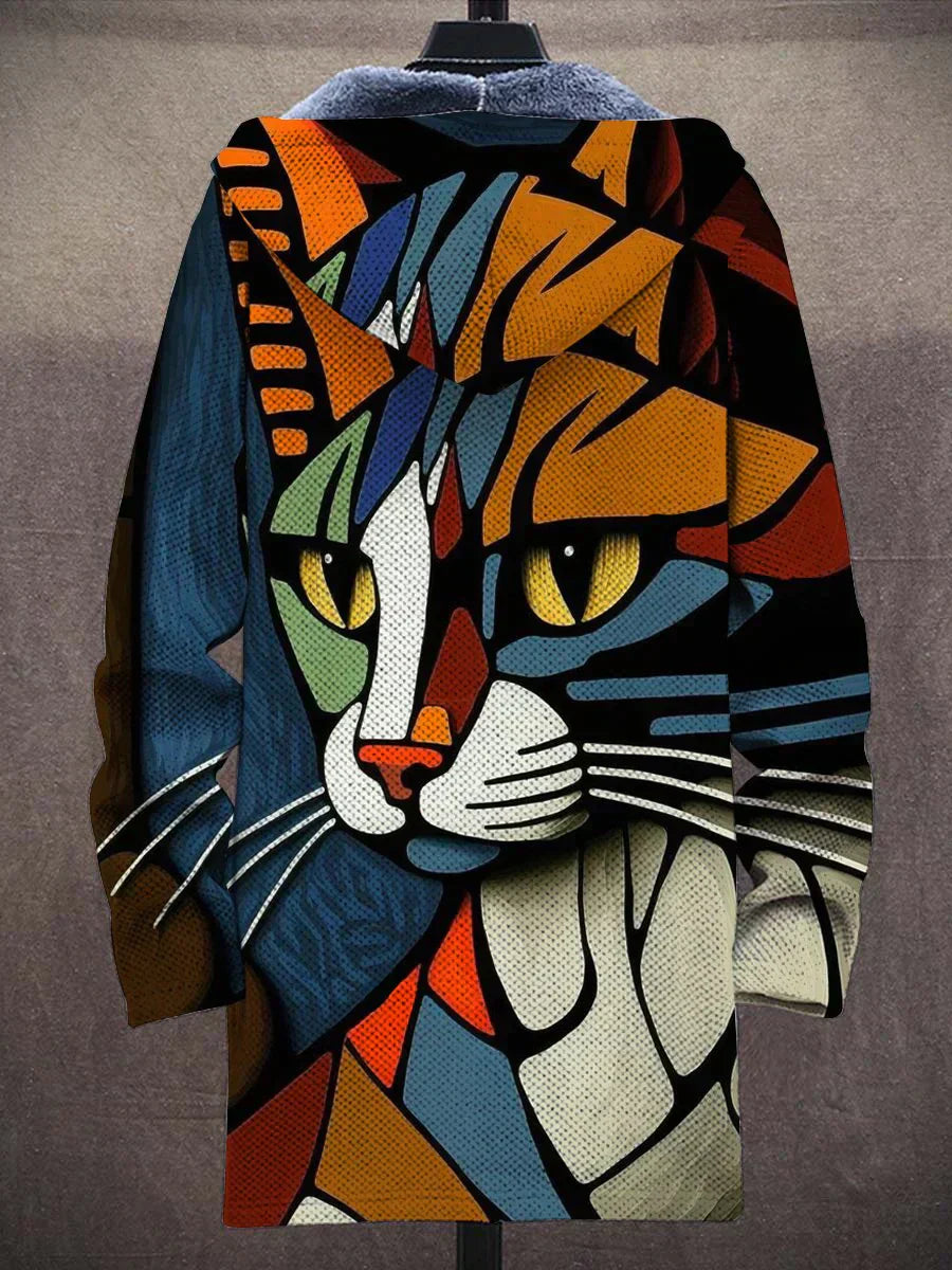 Veste à capuche femme – Coupe décontractée – Maille douce – Fermeture zippée – Imprimé graphique