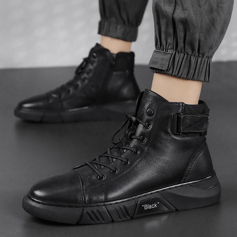 Bottes homme – Cuir lisse – Cheville – Lacets et bride – Semelle robuste