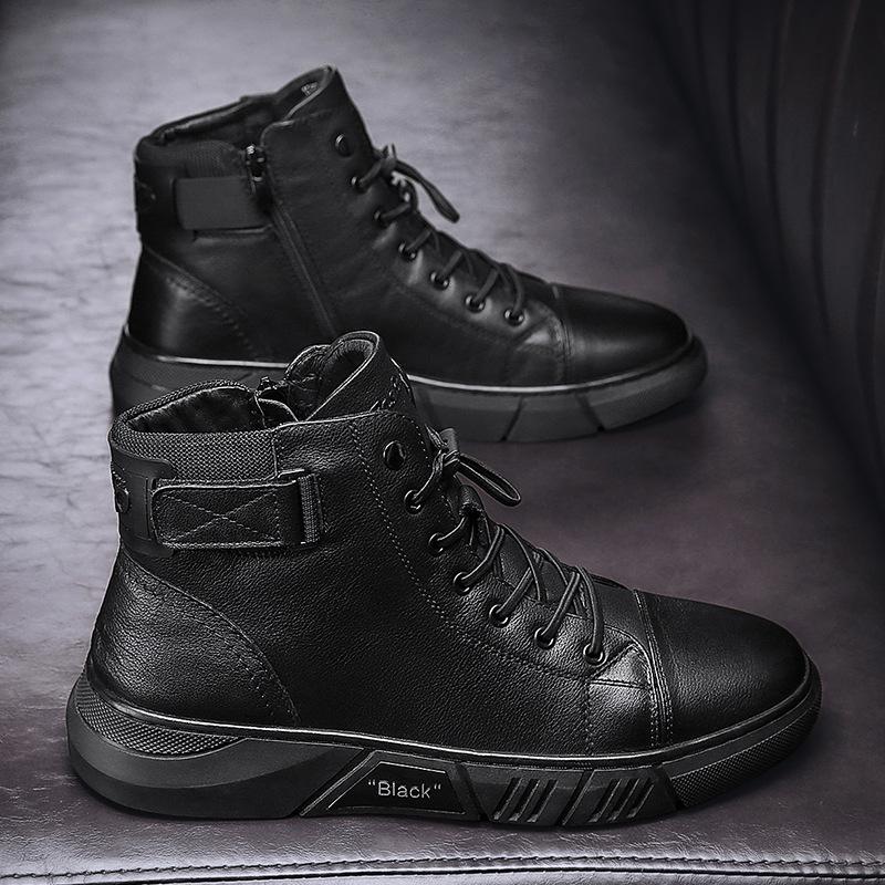 Bottes homme – Cuir lisse – Cheville – Lacets et bride – Semelle robuste