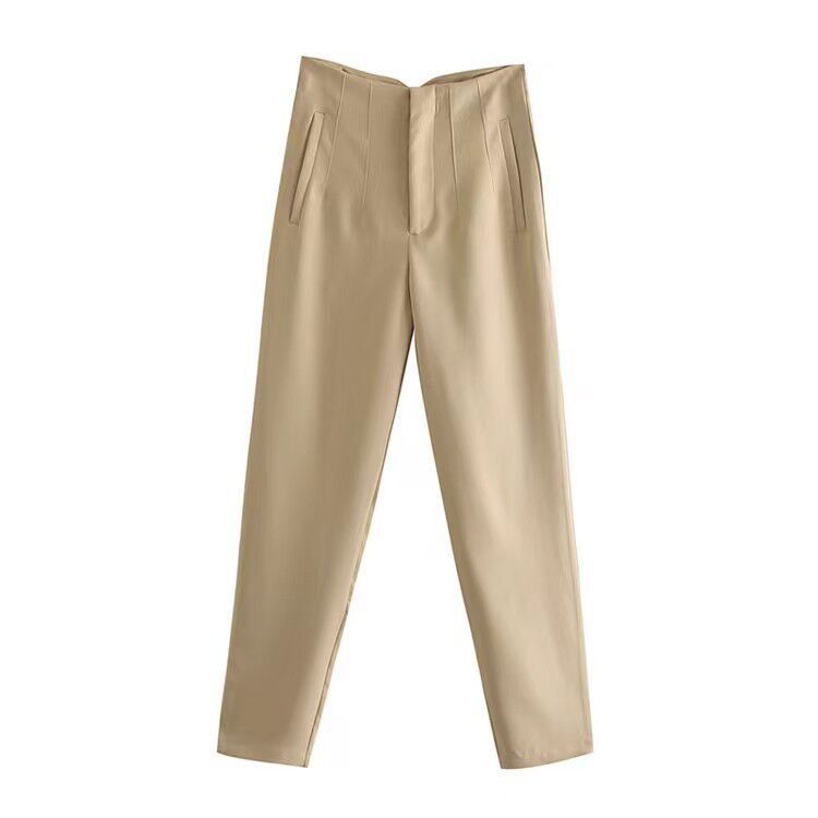 Pantalon Femme - Taille Haute - Coupe Ajustée - Pinces Élégantes - Tissu Léger Respirant
