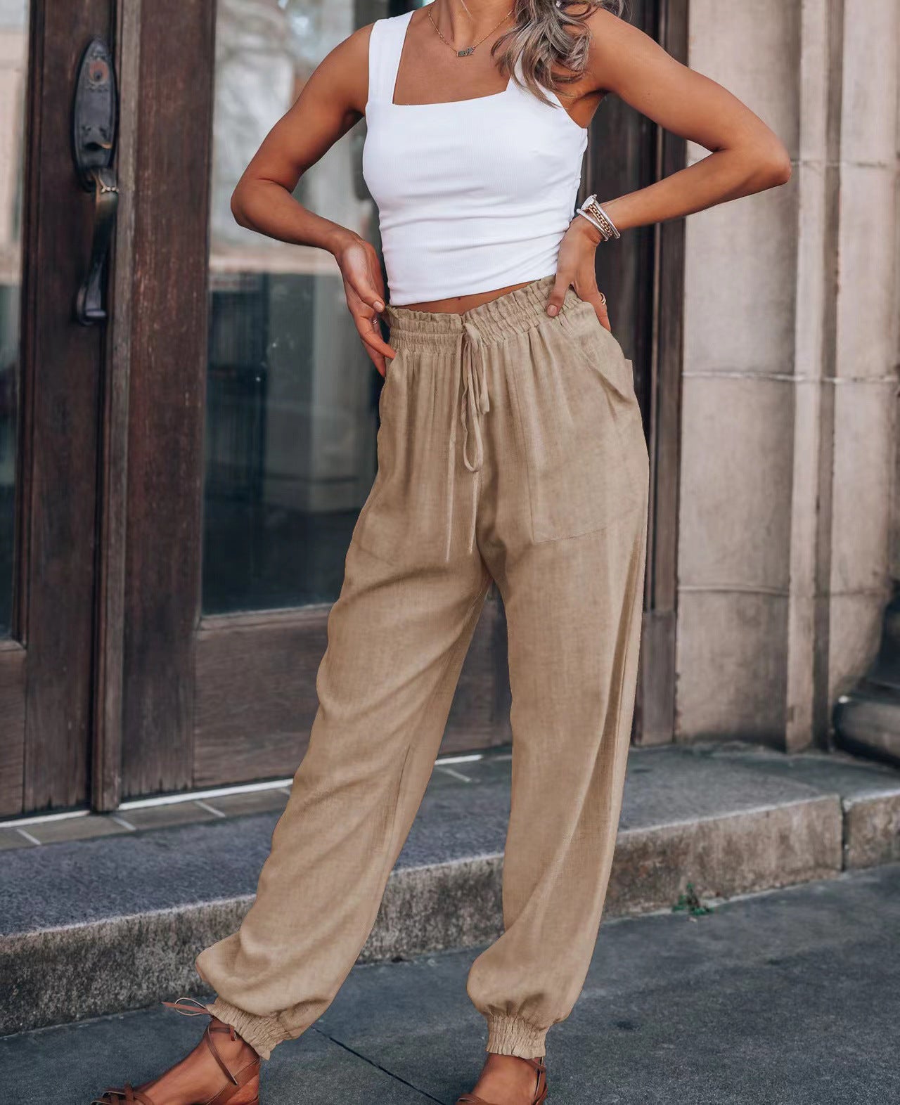 Pantalon Sarouel Femme - Ample et Confortable - Taille Élastique Ajustable - Style Décontracté Chic