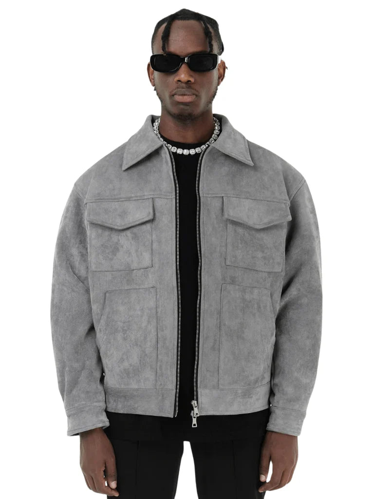 Veste homme – Coupe oversize – Finition suédée – Poches poitrine – Fermeture zippée