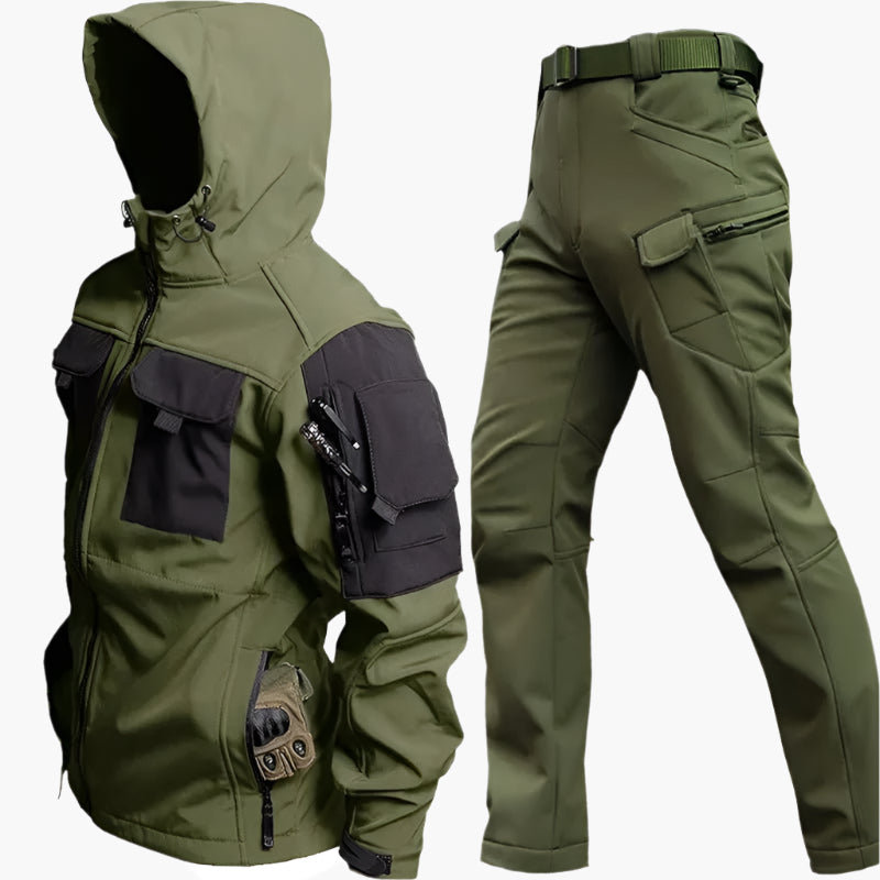Veste et pantalon tactiques homme – Softshell résistant – Multi-poches utilitaires