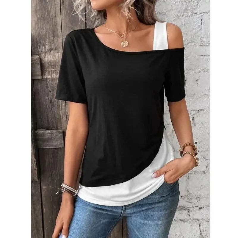 Top Femme - Coupe Asymétrique - Effet Superposé - Style Chic et Décontracté