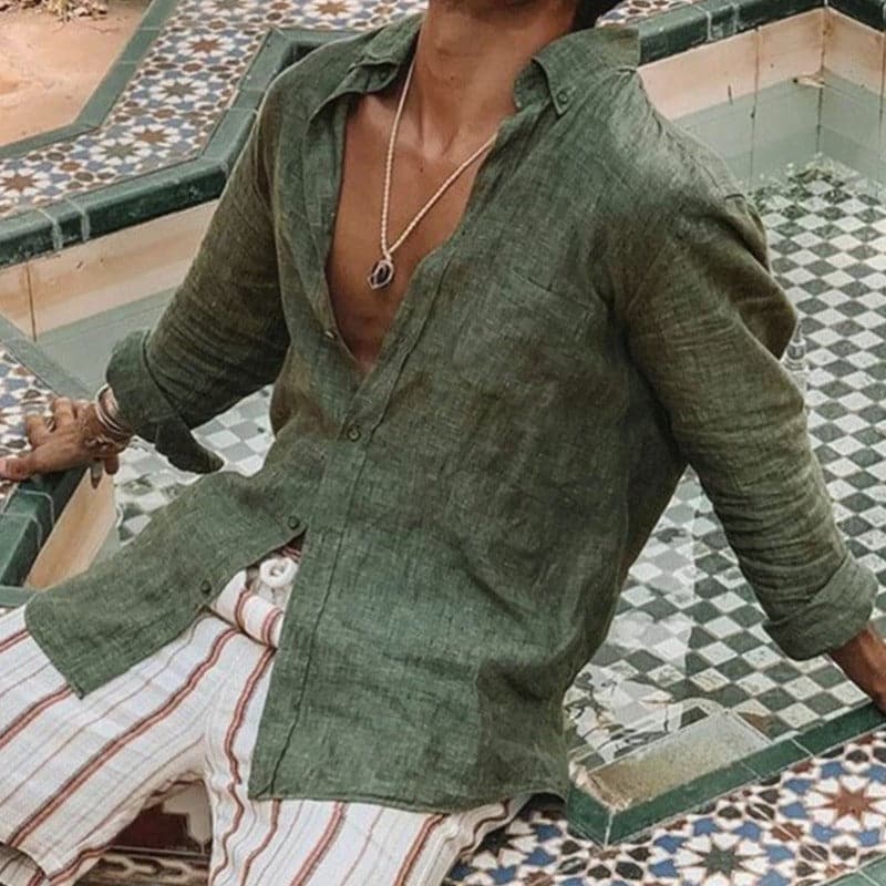 Robin - Chemise tendance en lin avec col et patte de boutonnage
