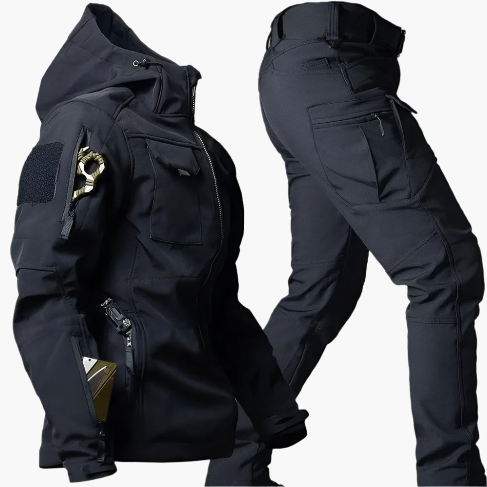 Veste et pantalon tactiques homme – Softshell résistant – Multi-poches utilitaires