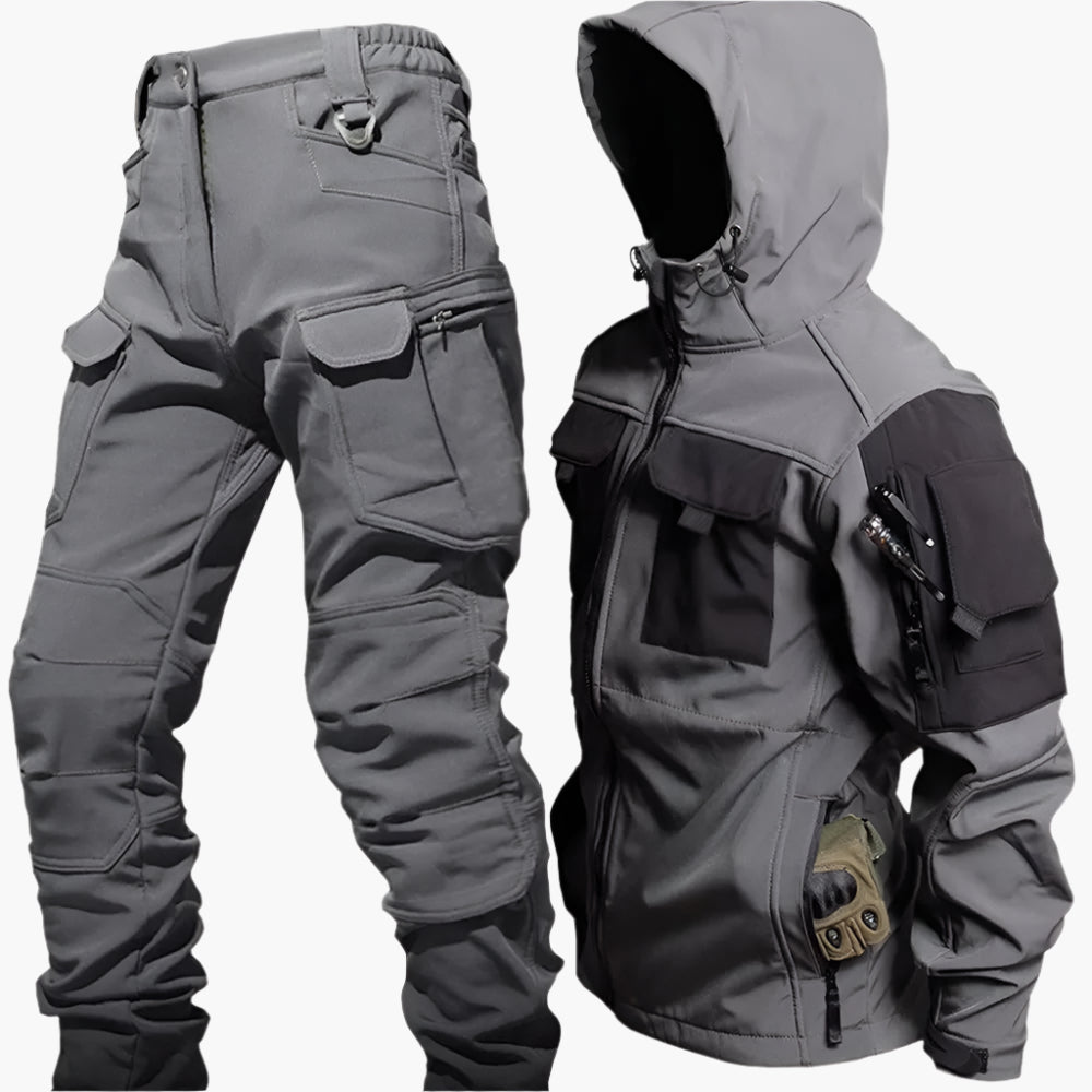 Veste et pantalon tactiques homme – Softshell résistant – Multi-poches utilitaires