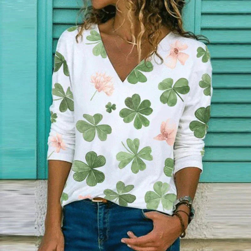 Blouse femme – Coupe ample – Tissu respirant – Encolure V – Imprimé floral abstrait