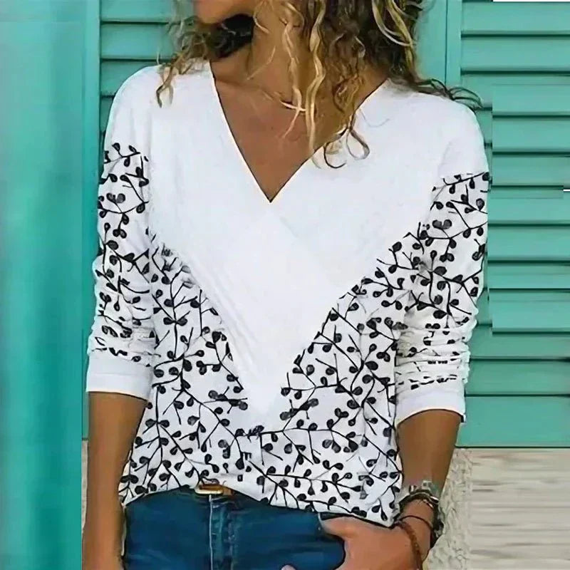 Blouse femme – Coupe ample – Tissu respirant – Encolure V – Imprimé floral abstrait