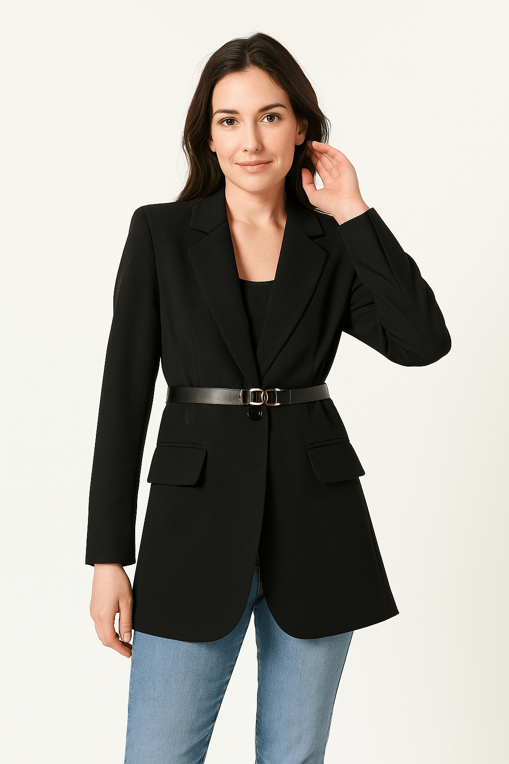 Blazer femme – Coupe cintrée – Ceinture à la taille – Manches longues élégantes