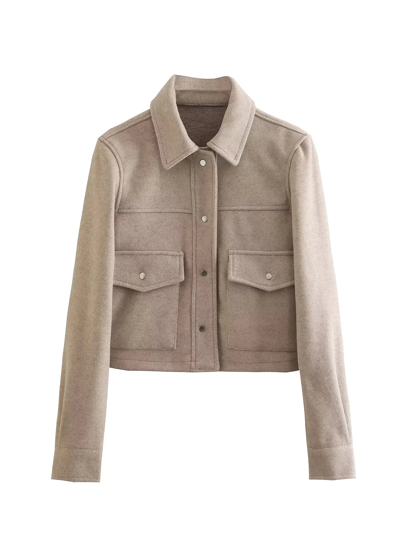 Veste femme courte – Laine – Coupe ajustée – Boutonnage devant – Style utilitaire