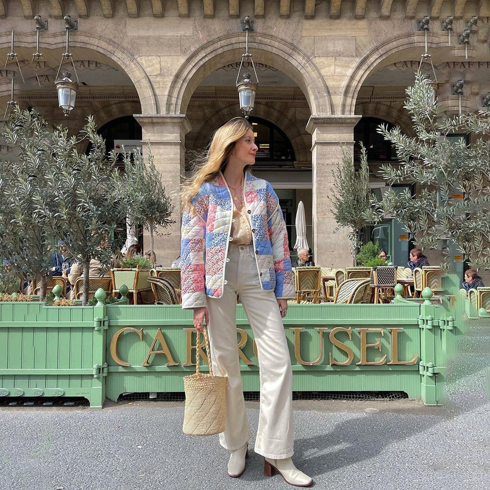 Veste matelassée femme – Coupe oversize – Motif floral – Fermeture à boutons