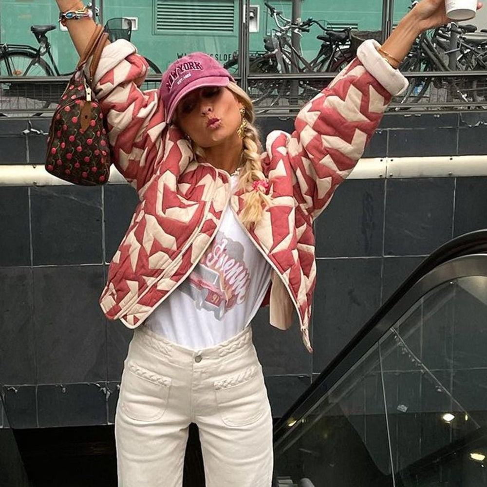Veste matelassée femme – Coupe oversize – Motif floral – Fermeture à boutons