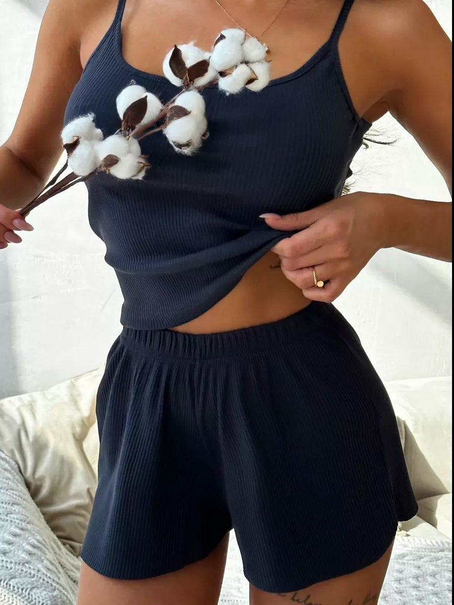 Ensemble Loungewear Femme – Débardeur Col U Sans Manches – Short Taille Élastique Confortable