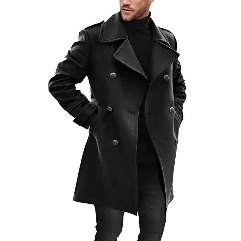 Manteau mi-long homme – Coupe ajustée – Laine texturée – Style croisé élégant