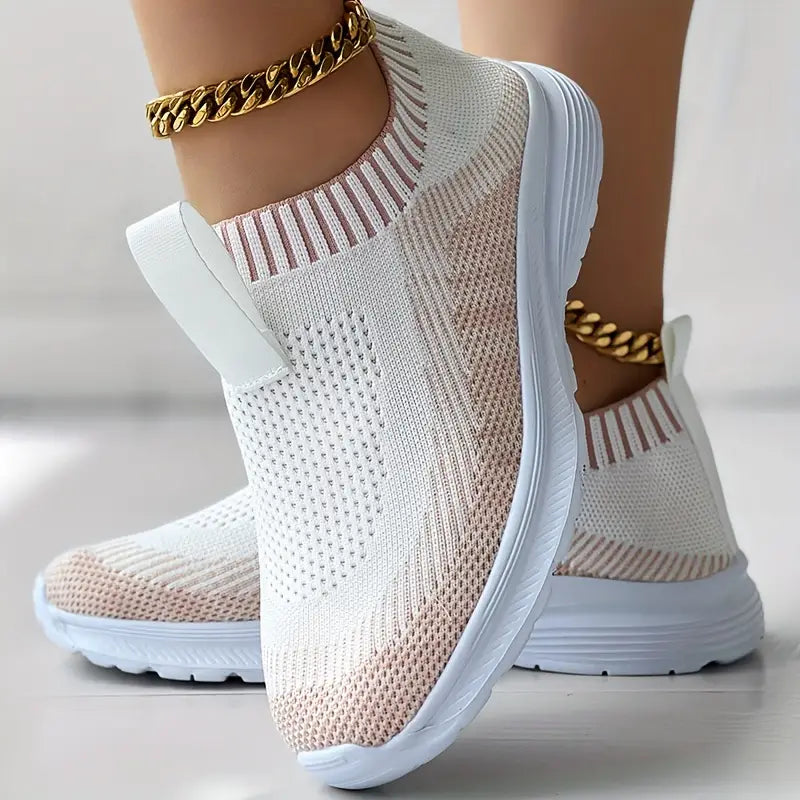 Baskets Femme – Slip-On Confort – Maille Respirante – Semelle Coussinée Casual