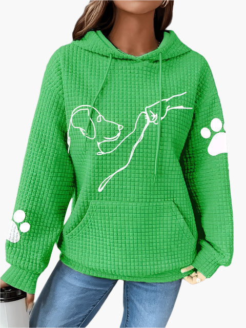 Sweat à capuche femme – Maille gaufrée – Coupe décontractée – Motif chien graphique