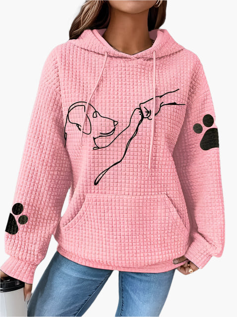 Sweat à capuche femme – Maille gaufrée – Coupe décontractée – Motif chien graphique