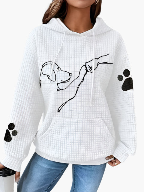 Sweat à capuche femme – Maille gaufrée – Coupe décontractée – Motif chien graphique