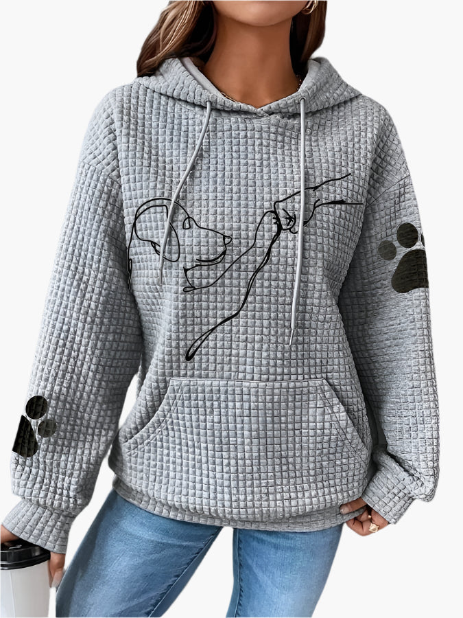 Sweat à capuche femme – Maille gaufrée – Coupe décontractée – Motif chien graphique