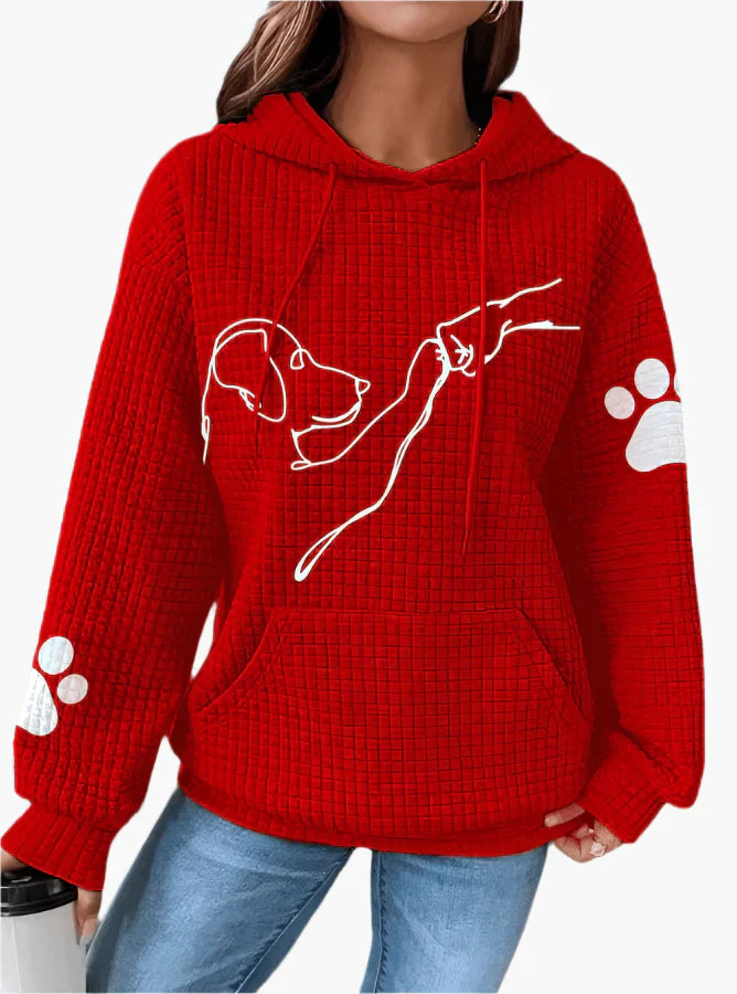 Sweat à capuche femme – Maille gaufrée – Coupe décontractée – Motif chien graphique