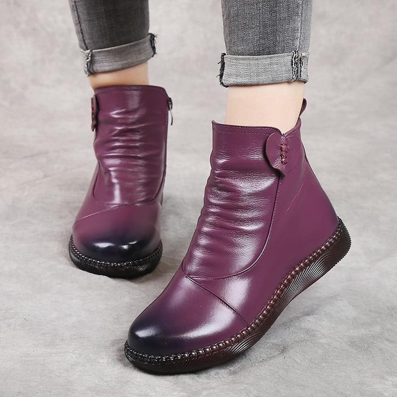Bottes en cuir pour femme - Détail froncé - Fermeture zippée - Talon bas confortable