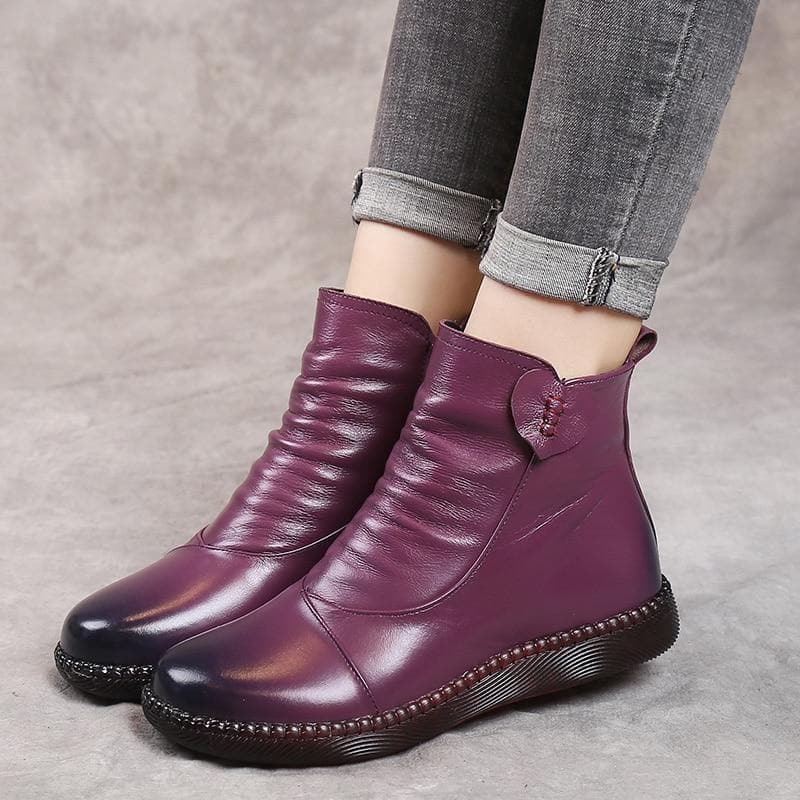 Bottes en cuir pour femme - Détail froncé - Fermeture zippée - Talon bas confortable