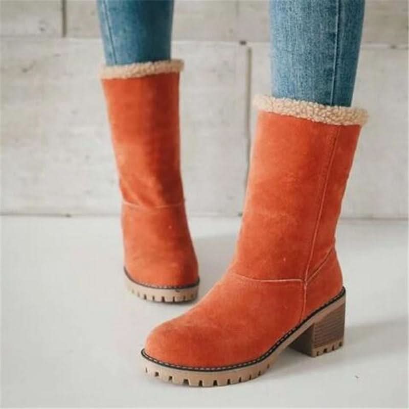 Bottes Femme - Talon Bloc Confortable - Doublure Chaude - Bout Rond - Semelle Antidérapante