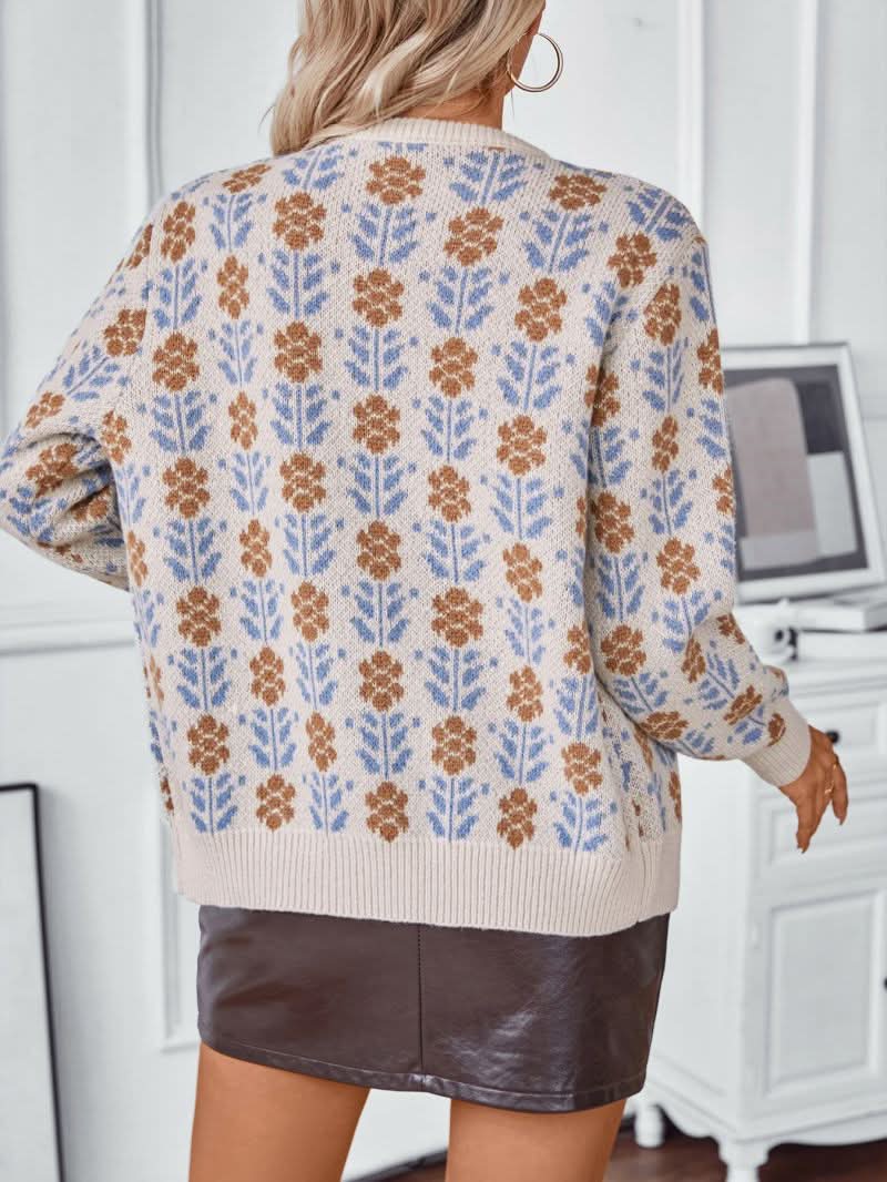 Cardigan tricoté élégant, confortable et floral pour femme