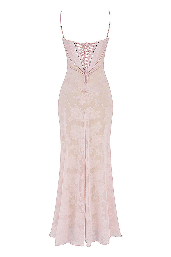 Robe Maxi Femme – Dentelle Brodée – Décolleté Cœur – Bretelles Fines Élégantes