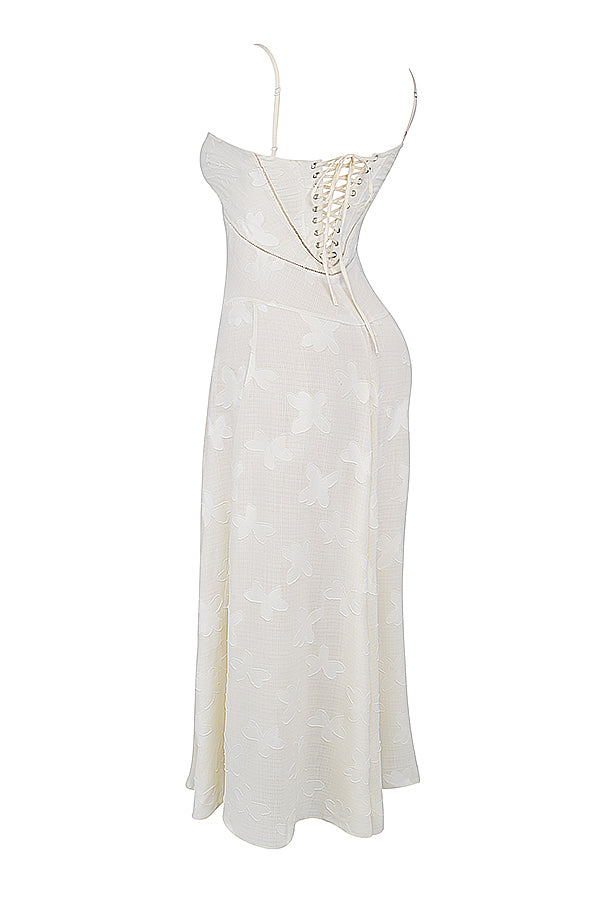 Robe Maxi Femme – Dentelle Brodée – Décolleté Cœur – Bretelles Fines Élégantes