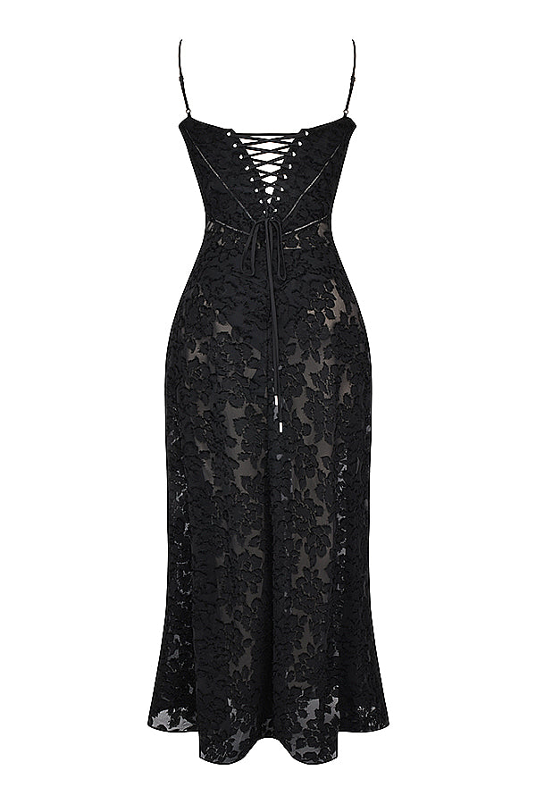 Robe Maxi Femme – Dentelle Brodée – Décolleté Cœur – Bretelles Fines Élégantes