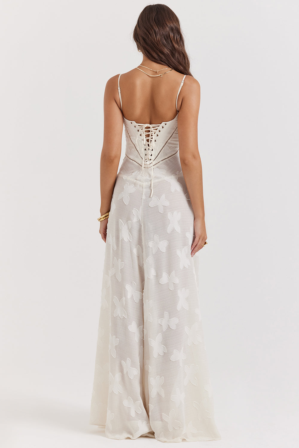 Robe Maxi Femme – Dentelle Brodée – Décolleté Cœur – Bretelles Fines Élégantes
