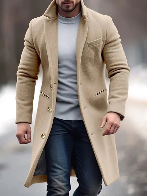 Manteau homme – Coupe ajustée – Laine mélangée – Col structuré – Longueur genou