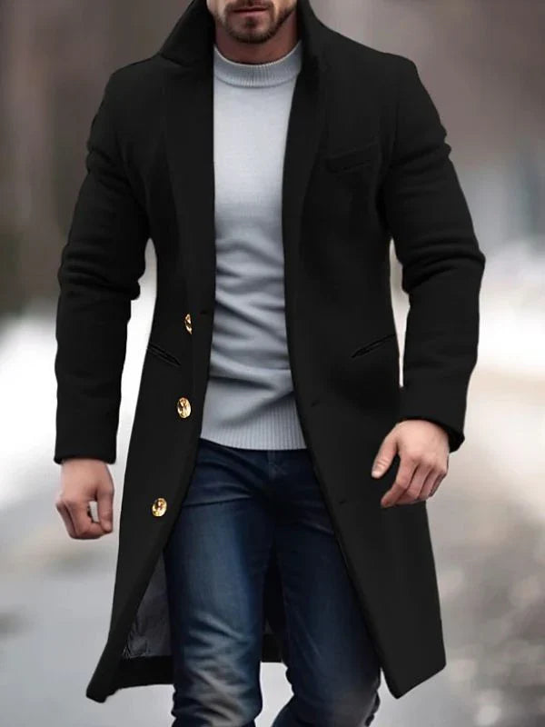 Manteau homme – Coupe ajustée – Laine mélangée – Col structuré – Longueur genou