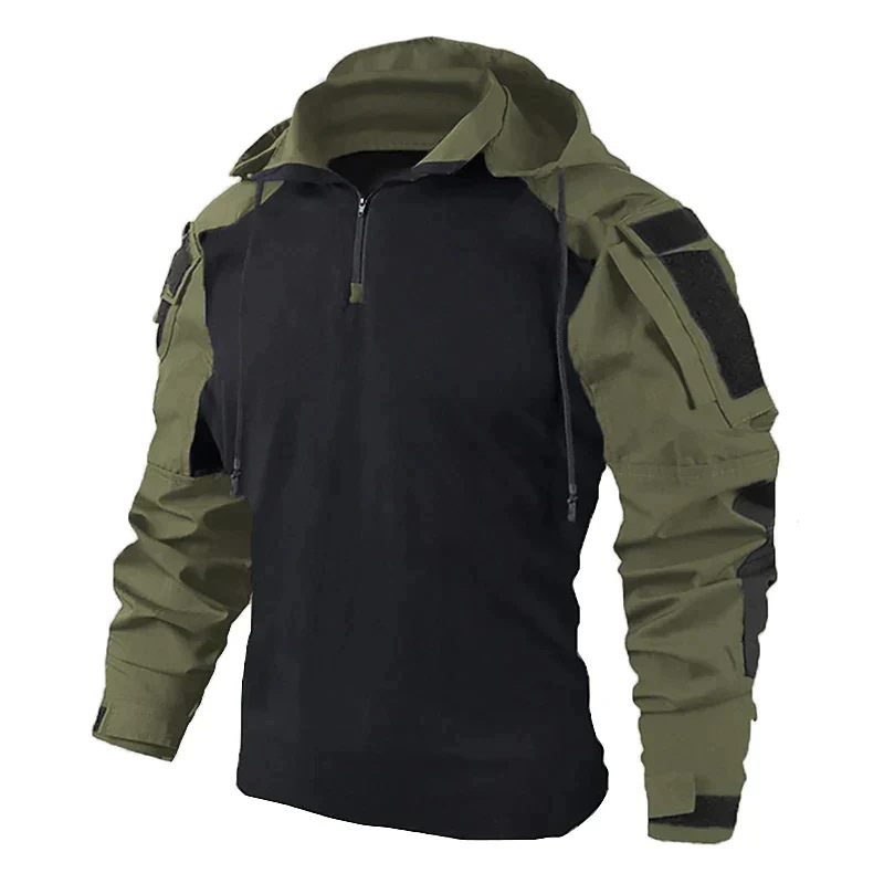 Veste tactique homme – Softshell respirant – Manches amovibles – Capuche – Multi-poches