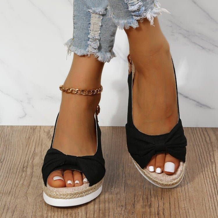 Sandales Compensées Femme – Bout Ouvert – Lanière Réglable – Style Tressé Confortable
