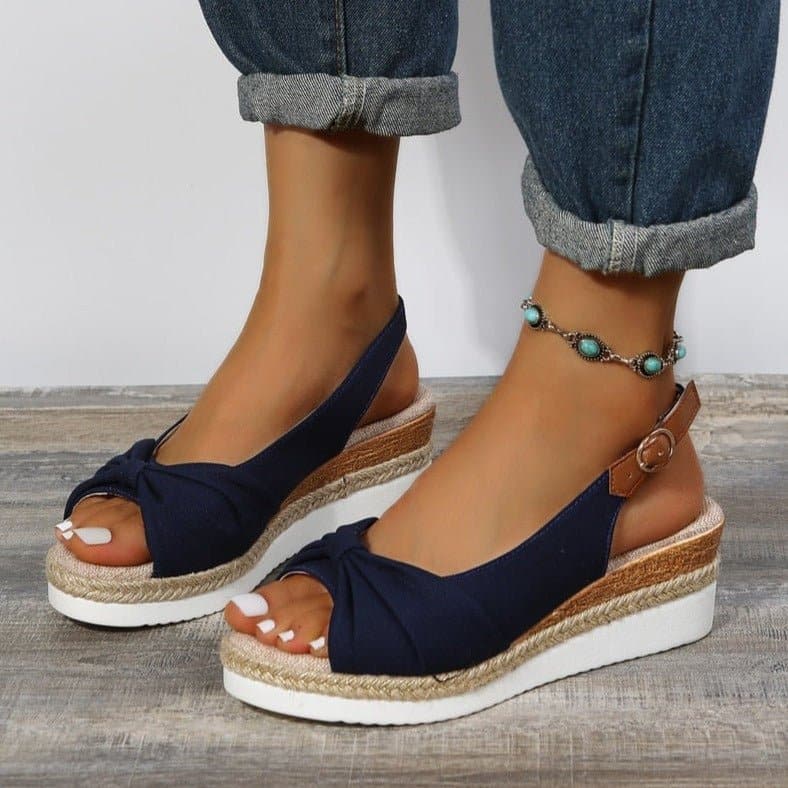 Sandales Compensées Femme – Bout Ouvert – Lanière Réglable – Style Tressé Confortable