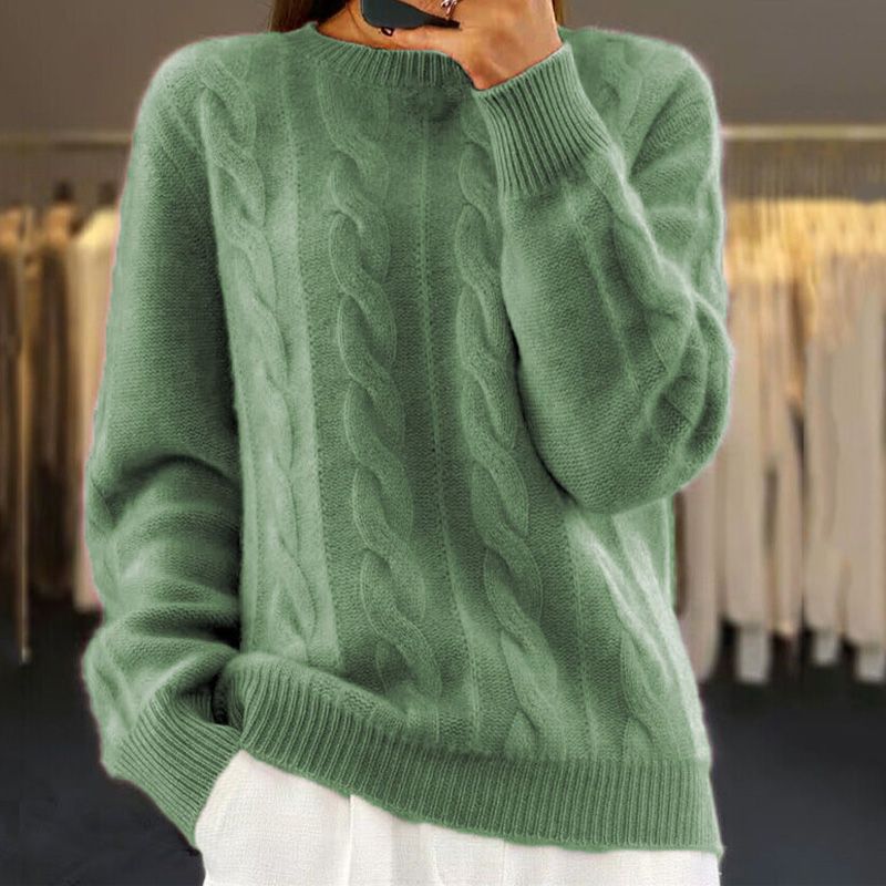 Pull femme – Coupe décontractée – Laine douce – Maille torsadée – Finitions côtelées