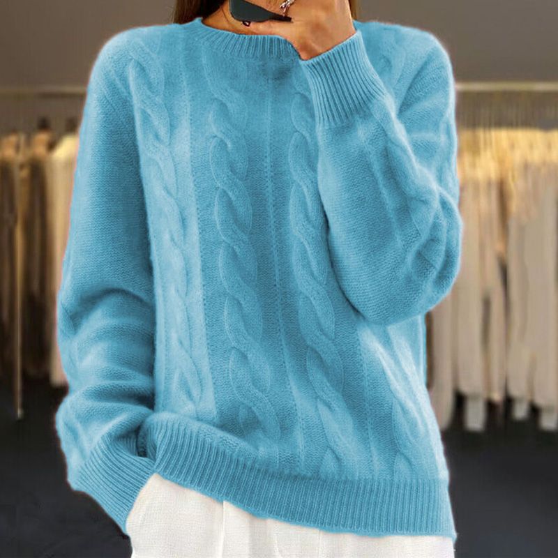 Pull femme – Coupe décontractée – Laine douce – Maille torsadée – Finitions côtelées