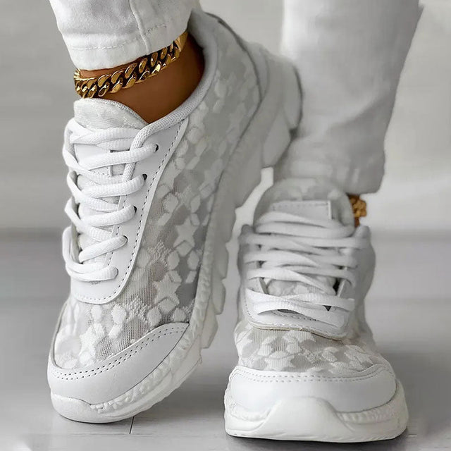 Baskets Femme - Confort Ergonomique - Lacets Ajustables - Semelle Épaisse Tendance