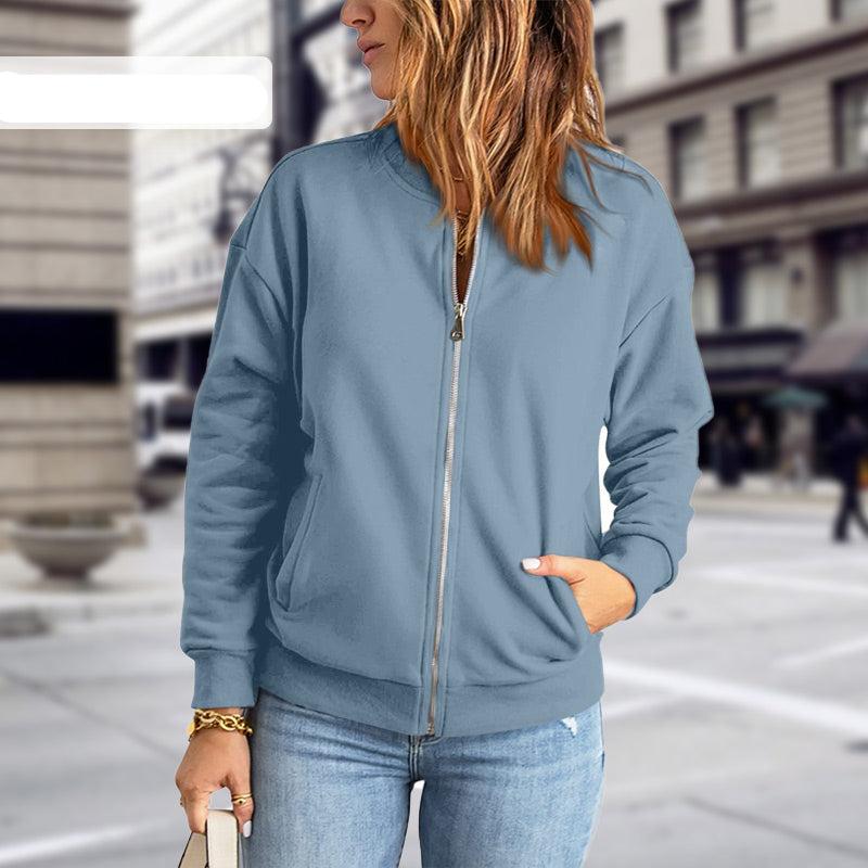 Blouson femme – Coupe décontractée – Maille douce – Fermeture zippée – Style casual