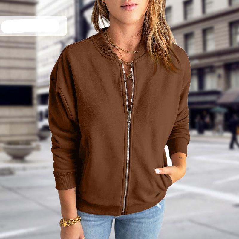 Blouson femme – Coupe décontractée – Maille douce – Fermeture zippée – Style casual