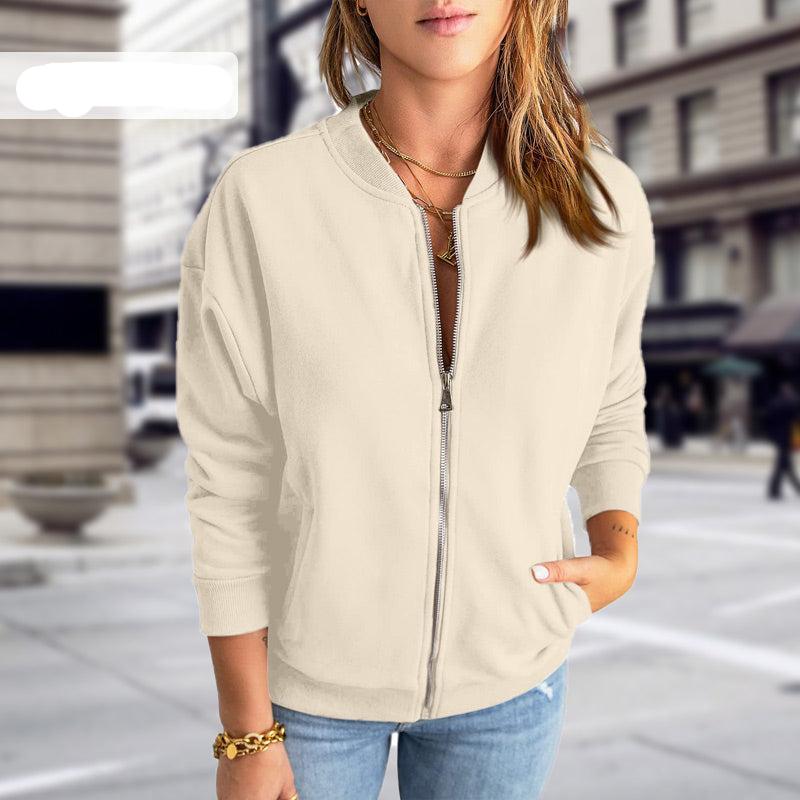 Blouson femme – Coupe décontractée – Maille douce – Fermeture zippée – Style casual