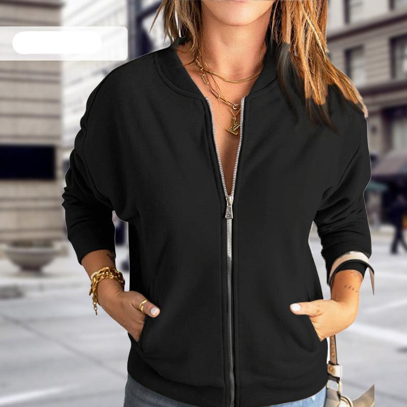 Blouson femme – Coupe décontractée – Maille douce – Fermeture zippée – Style casual