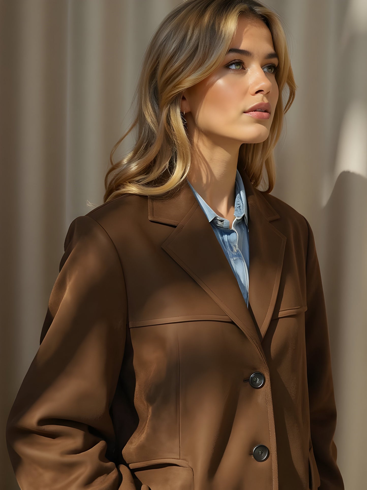 Veste femme – Coupe cintrée – Tissu doux aspect luxe – Col à revers – Longueur hanches
